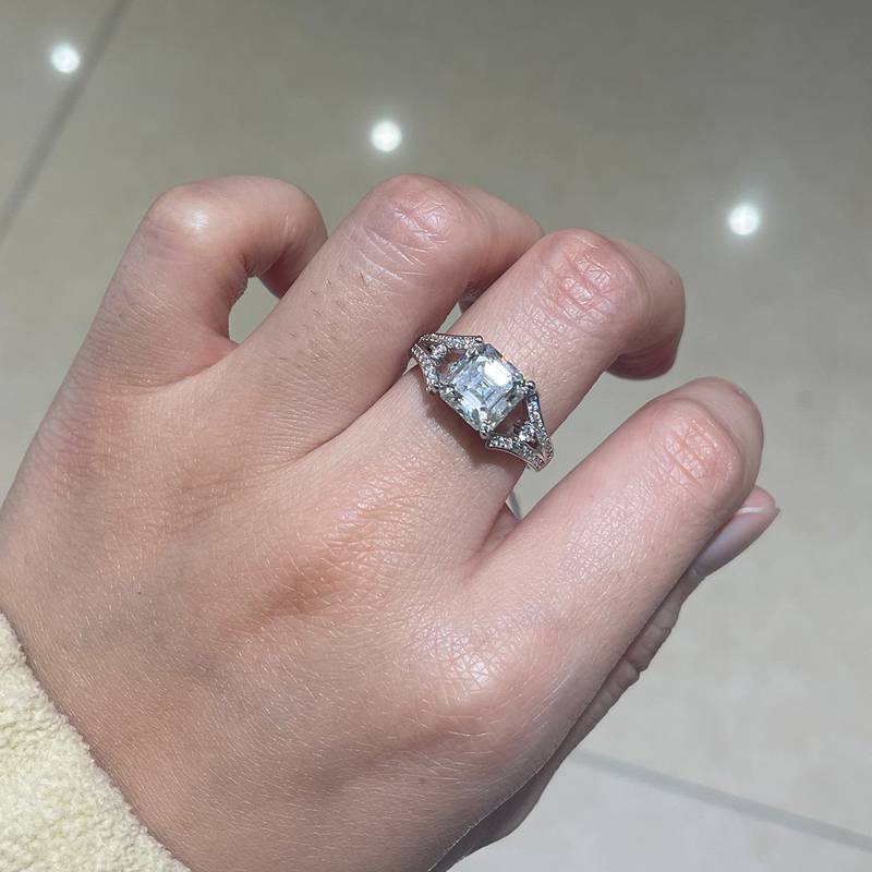 Y臂Affordable Luxury方钻Women's RingS925银镀白金定制选款主石Moissanite2.5ct/副石高碳钻